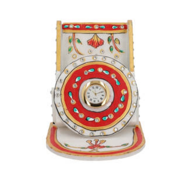 Marble Clock Phone Holder - Red and Gold - Picture 3 of 7